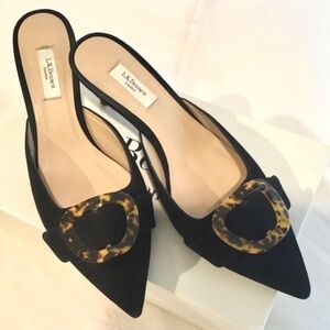 L.K. Bennett Black Mules/Tortoise Buckle